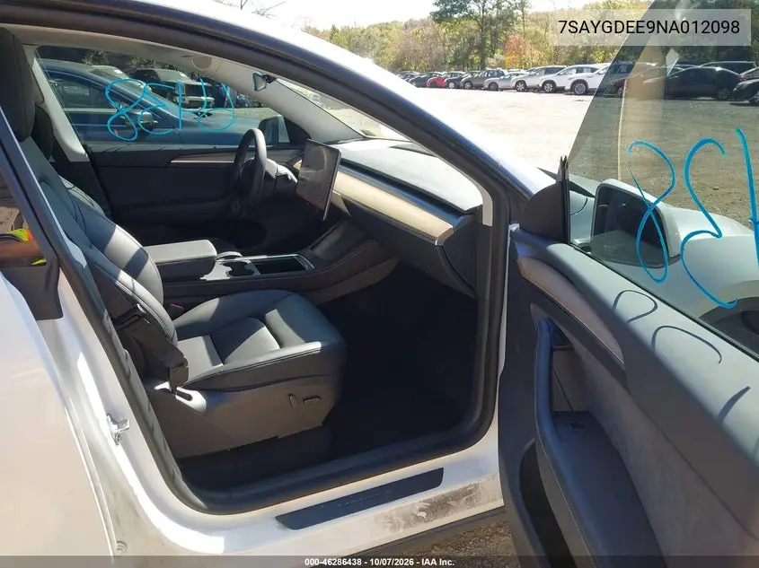 2022 TESLA MODEL Y VIN 7SAYGDEE9NA012098 — фото 5