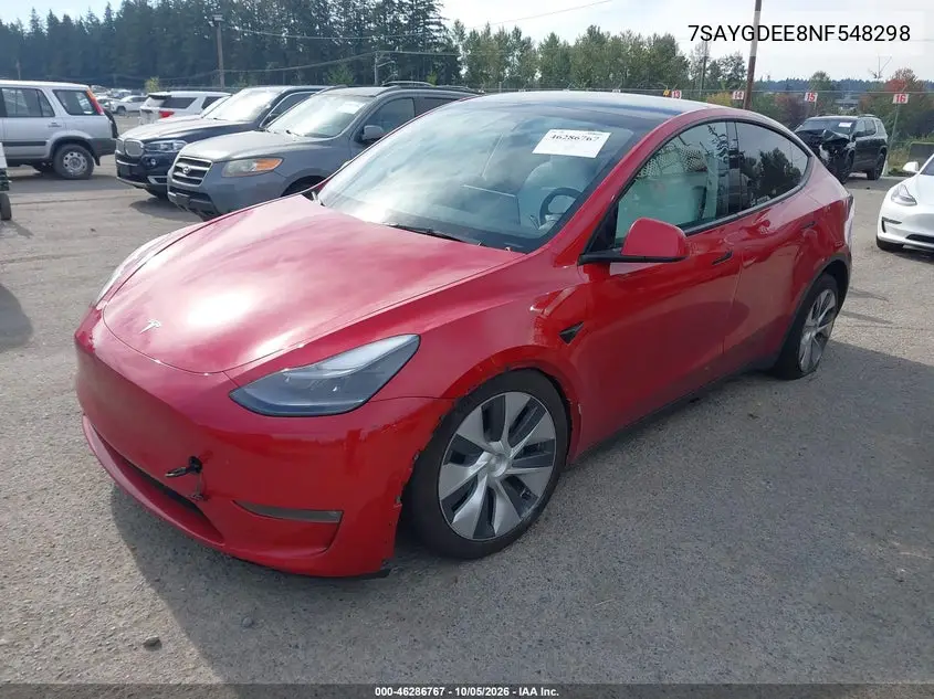 2022 TESLA MODEL Y VIN 7SAYGDEE8NF548298 — фото 2