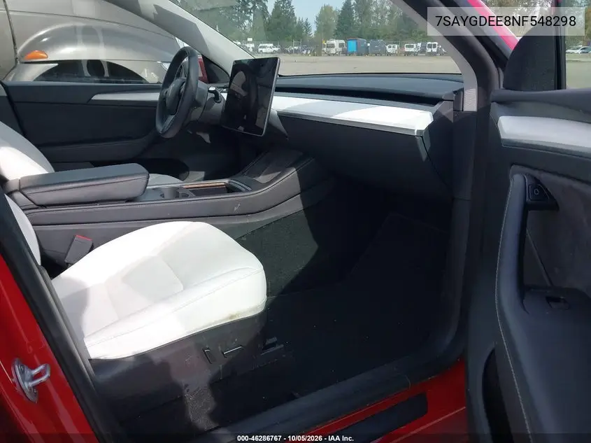 2022 TESLA MODEL Y VIN 7SAYGDEE8NF548298 — фото 5