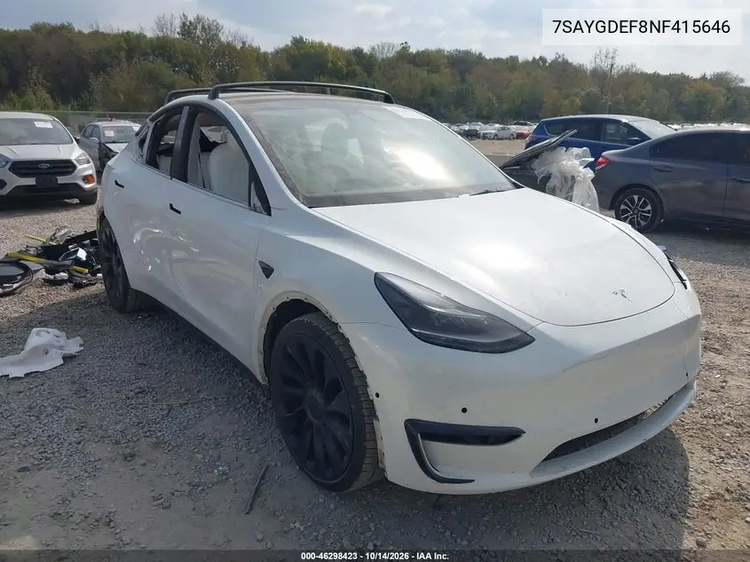 TESLA MODEL Y 2022, VIN 7SAYGDEF8NF415646