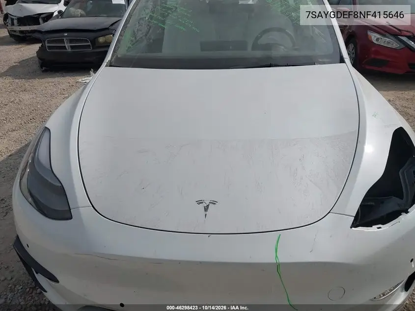 2022 TESLA MODEL Y VIN 7SAYGDEF8NF415646 — фото 10