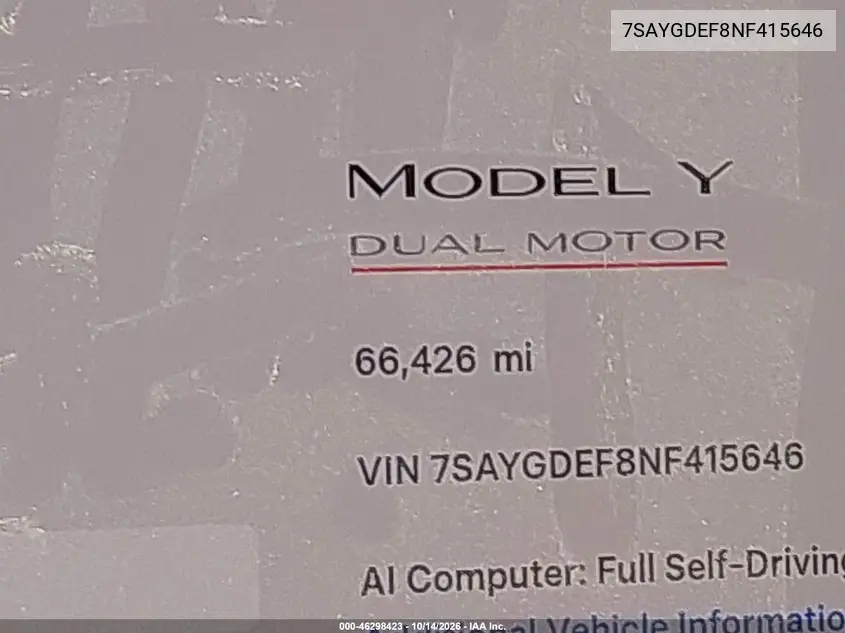 2022 TESLA MODEL Y VIN 7SAYGDEF8NF415646 — фото 15