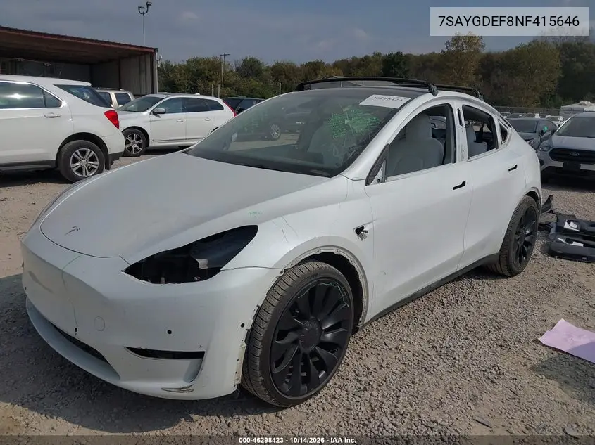 2022 TESLA MODEL Y VIN 7SAYGDEF8NF415646 — фото 2