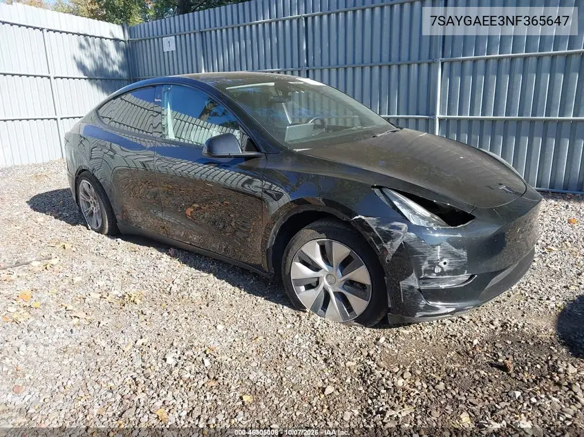 TESLA MODEL Y 2022, VIN 7SAYGAEE3NF365647