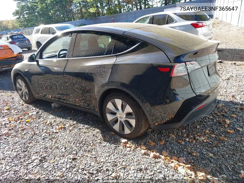 2022 TESLA MODEL Y VIN 7SAYGAEE3NF365647 — фото 3