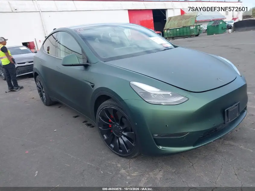 TESLA MODEL Y 2022, VIN 7SAYGDEF3NF572601