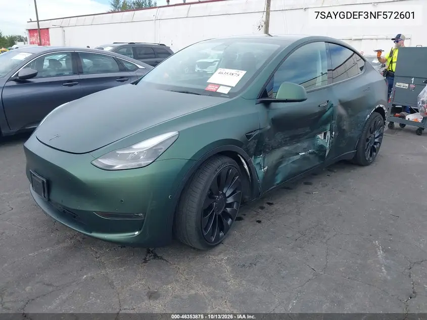 2022 TESLA MODEL Y VIN 7SAYGDEF3NF572601 — фото 2