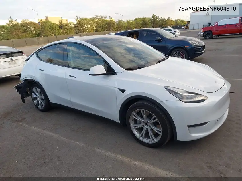 TESLA MODEL Y 2022, VIN 7SAYGDEE5NF504310