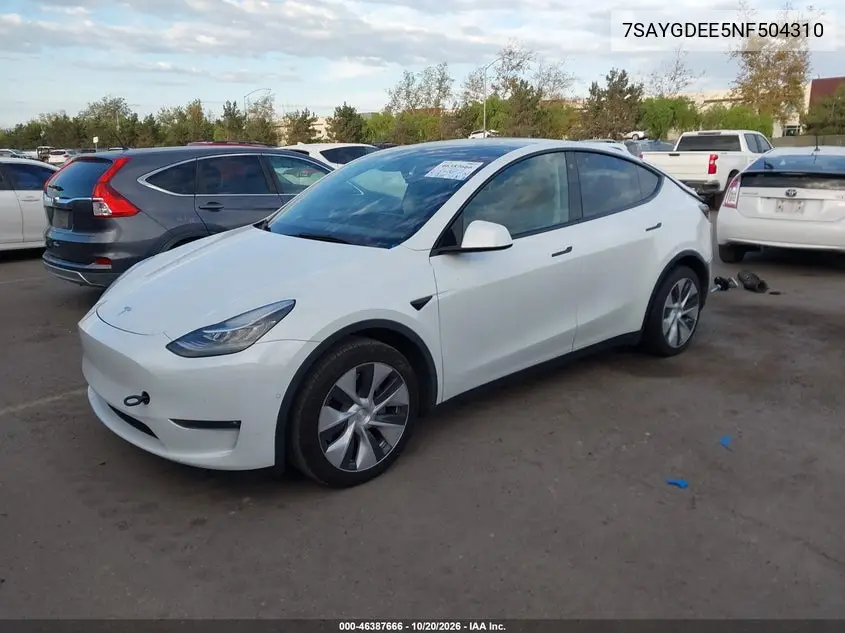 2022 TESLA MODEL Y VIN 7SAYGDEE5NF504310 — фото 2