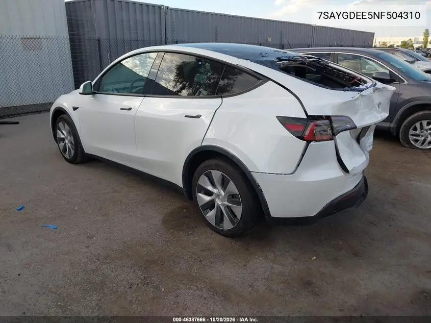2022 TESLA MODEL Y VIN 7SAYGDEE5NF504310 — фото 3