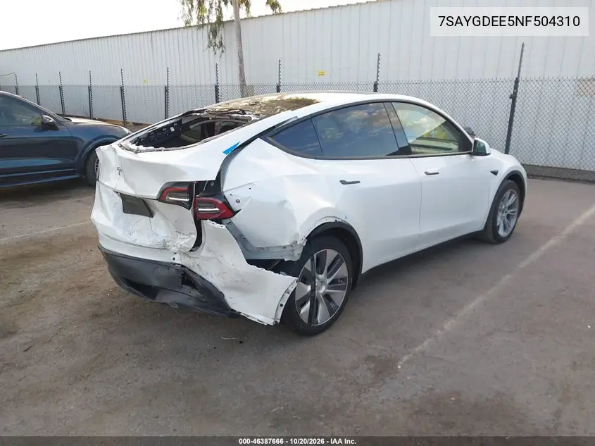 2022 TESLA MODEL Y VIN 7SAYGDEE5NF504310 — фото 4