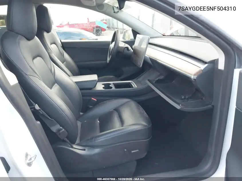 2022 TESLA MODEL Y VIN 7SAYGDEE5NF504310 — фото 5