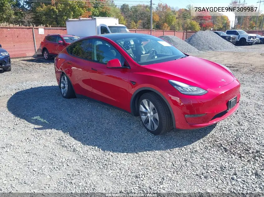 TESLA MODEL Y 2022, VIN 7SAYGDEE9NF309987
