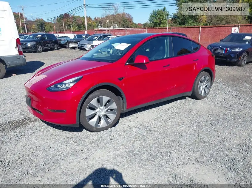 2022 TESLA MODEL Y VIN 7SAYGDEE9NF309987 — фото 2