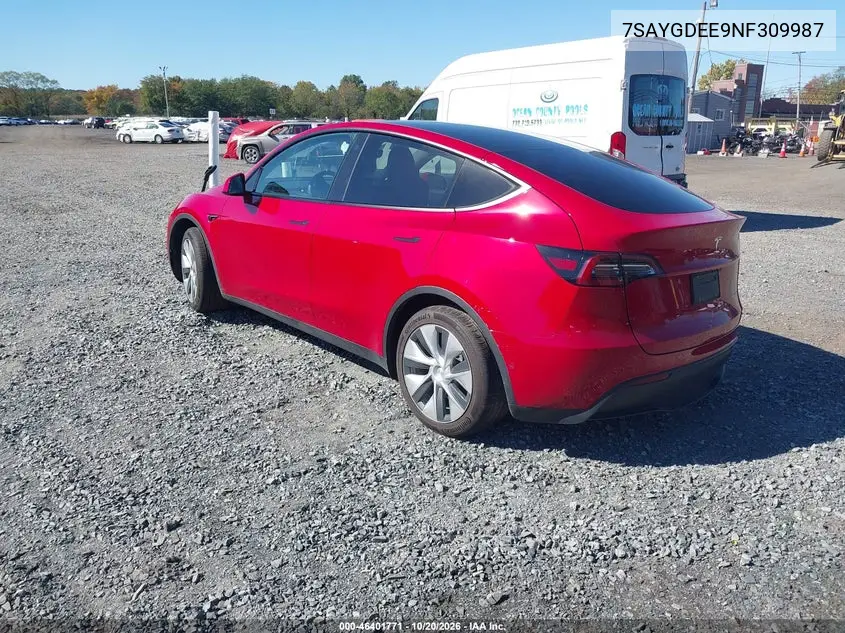 2022 TESLA MODEL Y VIN 7SAYGDEE9NF309987 — фото 3
