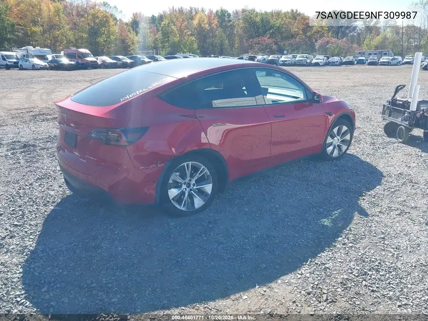 2022 TESLA MODEL Y VIN 7SAYGDEE9NF309987 — фото 4