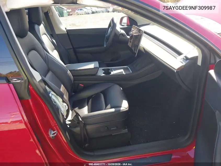 2022 TESLA MODEL Y VIN 7SAYGDEE9NF309987 — фото 5