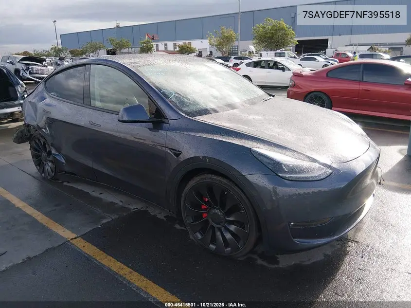TESLA MODEL Y 2022, VIN 7SAYGDEF7NF395518