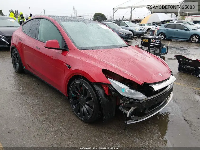 TESLA MODEL Y 2022, VIN 7SAYGDEF0NF465683