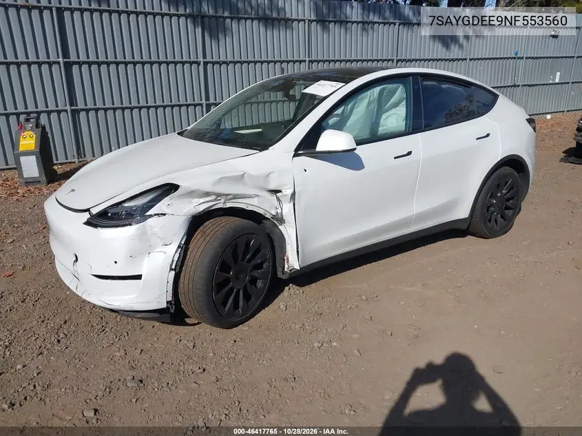 2022 TESLA MODEL Y VIN 7SAYGDEE9NF553560 — фото 2