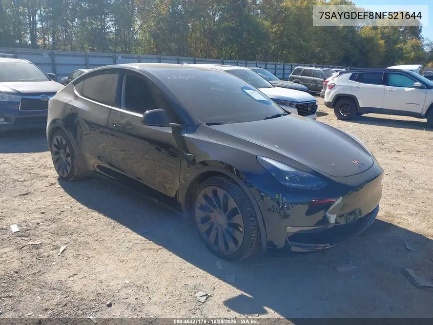 TESLA MODEL Y 2022, VIN 7SAYGDEF8NF521644