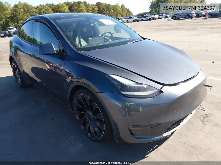 TESLA MODEL Y 2022, VIN 7SAYGDEF7NF324397