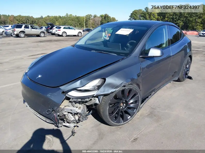 2022 TESLA MODEL Y VIN 7SAYGDEF7NF324397 — фото 2