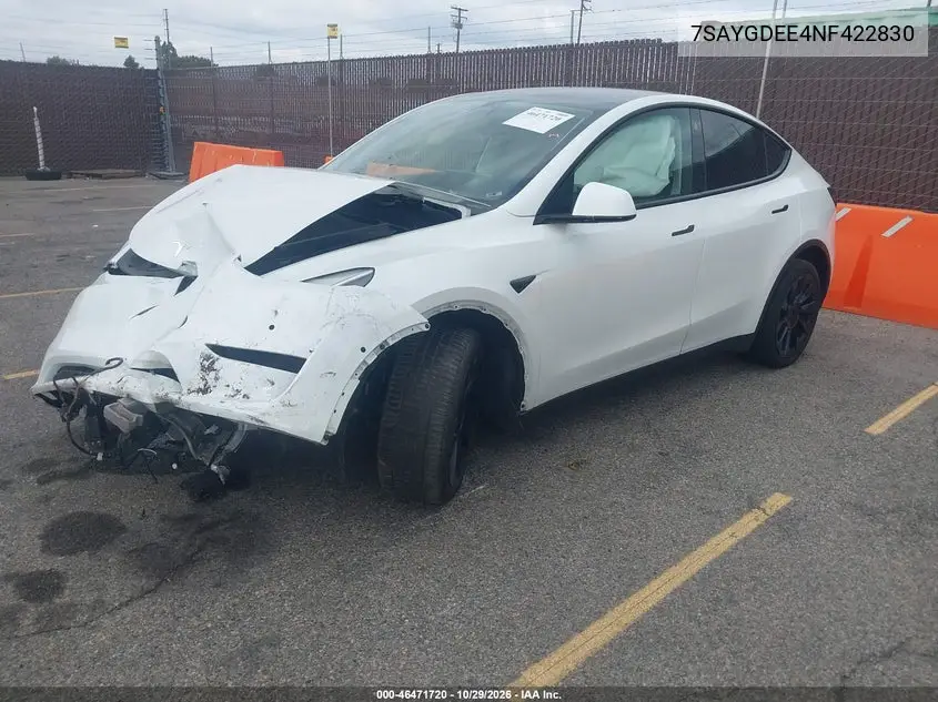 2022 TESLA MODEL Y VIN 7SAYGDEE4NF422830 — фото 2