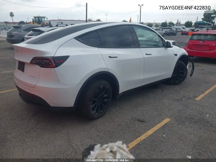 2022 TESLA MODEL Y VIN 7SAYGDEE4NF422830 — фото 4