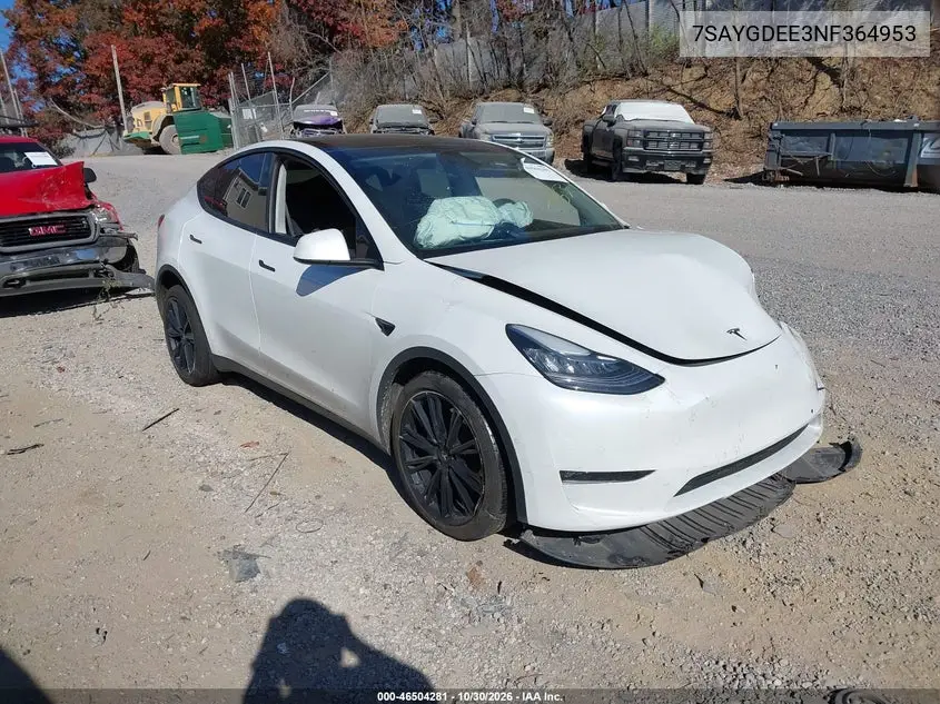 TESLA MODEL Y 2022, VIN 7SAYGDEE3NF364953