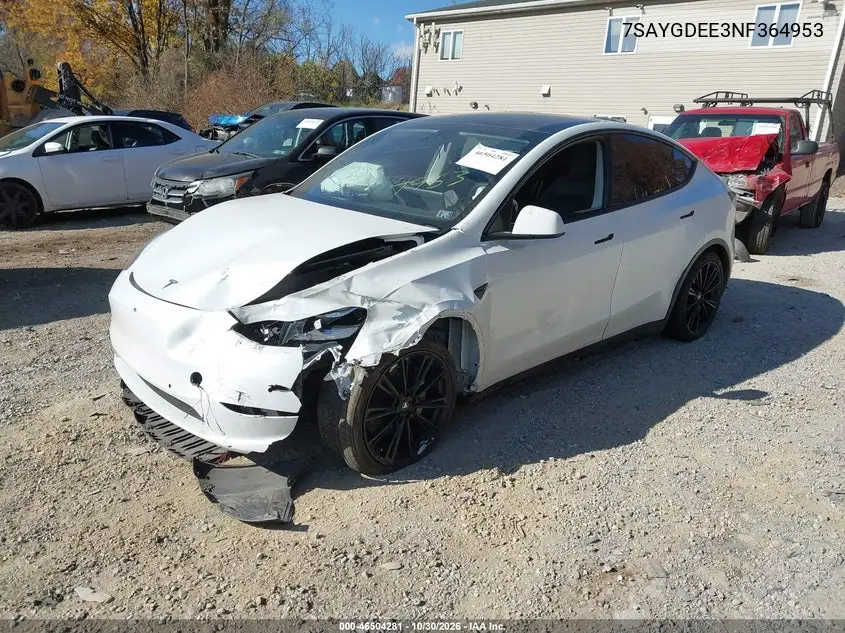 2022 TESLA MODEL Y VIN 7SAYGDEE3NF364953 — фото 2