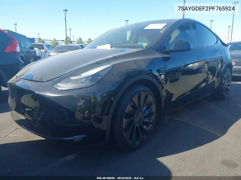 2023 TESLA MODEL Y VIN 7SAYGDEF2PF765924 — фото 2