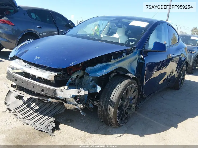 2023 TESLA MODEL Y VIN 7SAYGDEF0PF959254 — фото 2