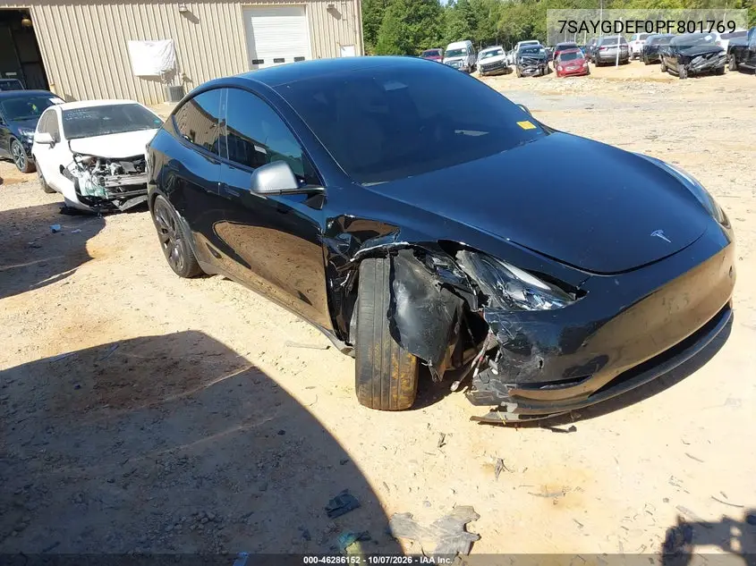 TESLA MODEL Y 2023, VIN 7SAYGDEF0PF801769