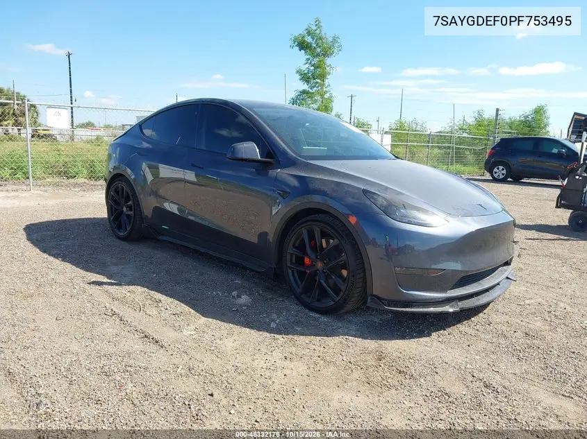 TESLA MODEL Y 2023, VIN 7SAYGDEF0PF753495