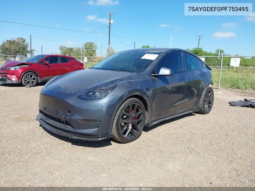 2023 TESLA MODEL Y VIN 7SAYGDEF0PF753495 — фото 2