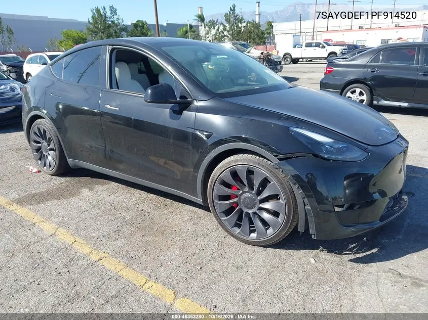 TESLA MODEL Y 2023, VIN 7SAYGDEF1PF914520