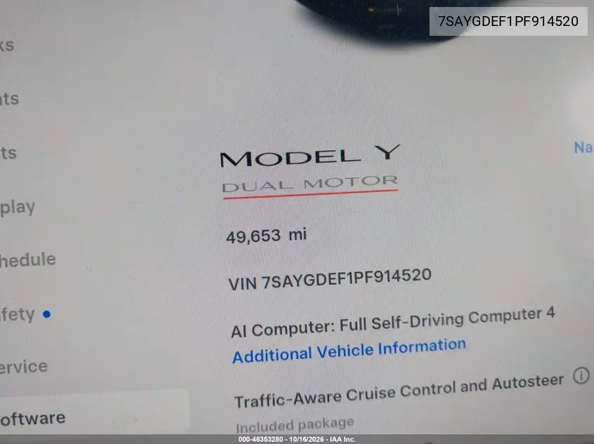 2023 TESLA MODEL Y VIN 7SAYGDEF1PF914520 — фото 16