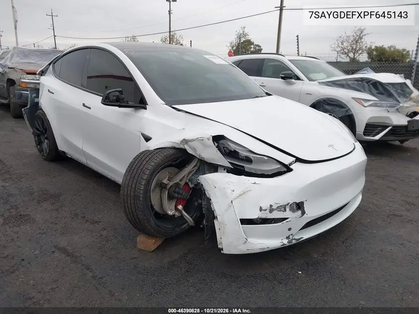 TESLA MODEL Y 2023, VIN 7SAYGDEFXPF645143