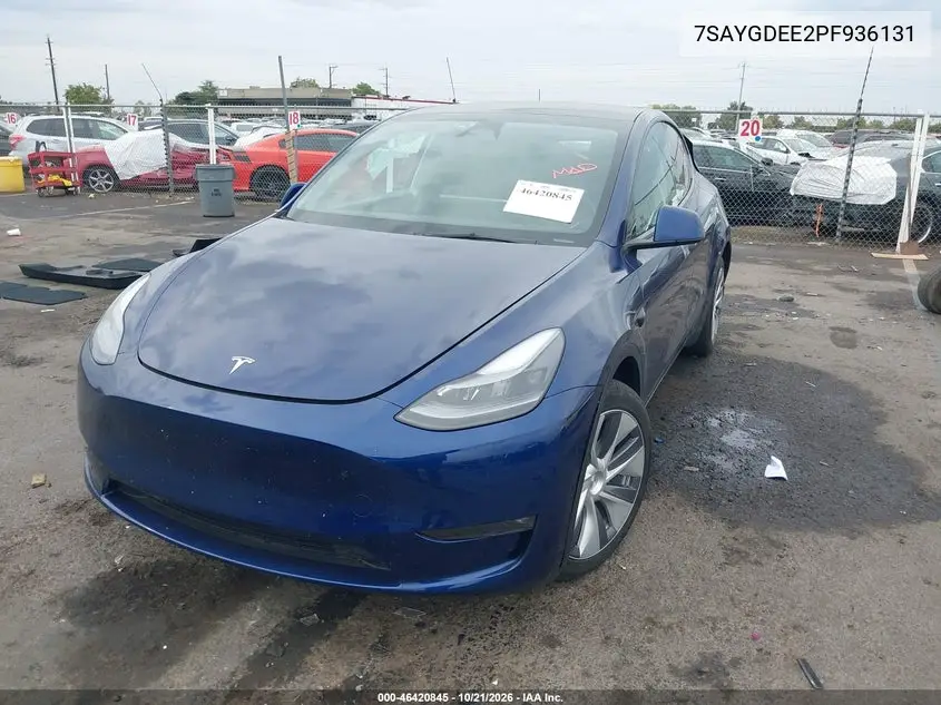 2023 TESLA MODEL Y VIN 7SAYGDEE2PF936131 — фото 2