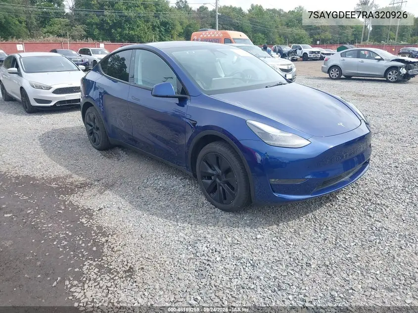 TESLA MODEL Y 2024, VIN 7SAYGDEE7RA320926