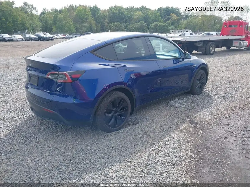 2024 TESLA MODEL Y VIN 7SAYGDEE7RA320926 — фото 6