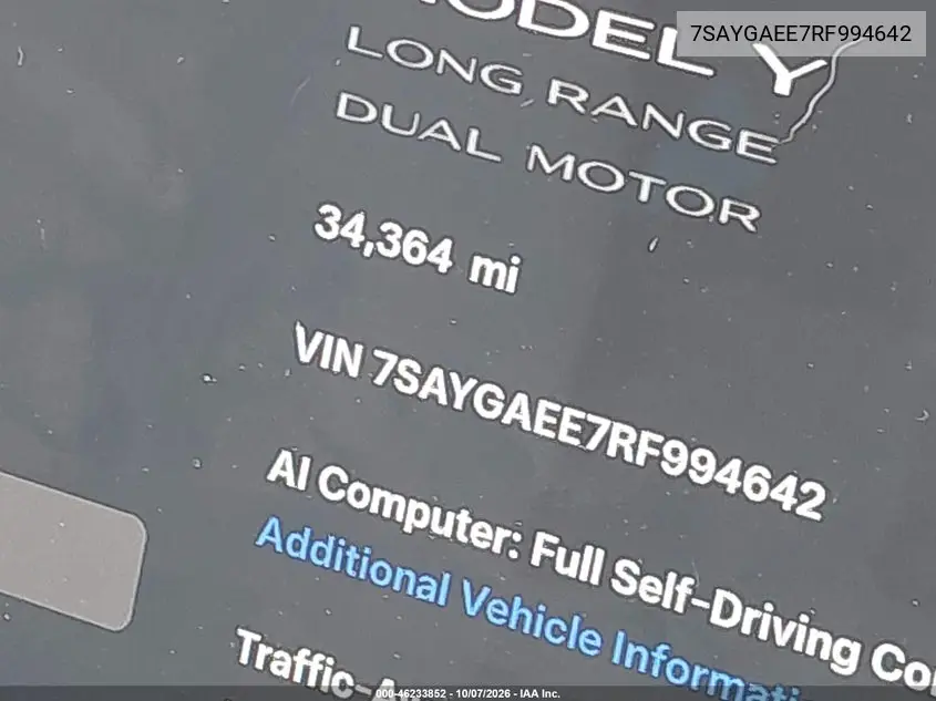 2024 TESLA MODEL Y VIN 7SAYGAEE7RF994642 — фото 7