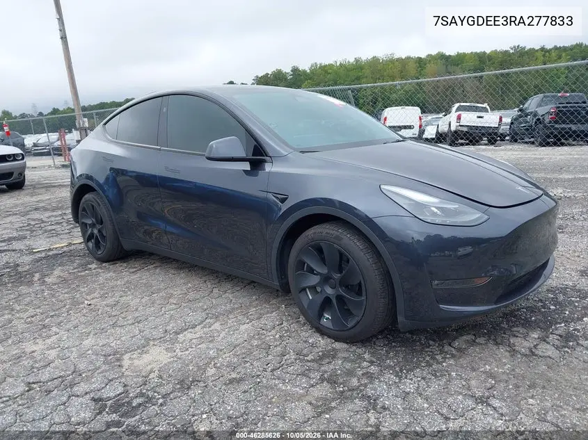 TESLA MODEL Y 2024, VIN 7SAYGDEE3RA277833