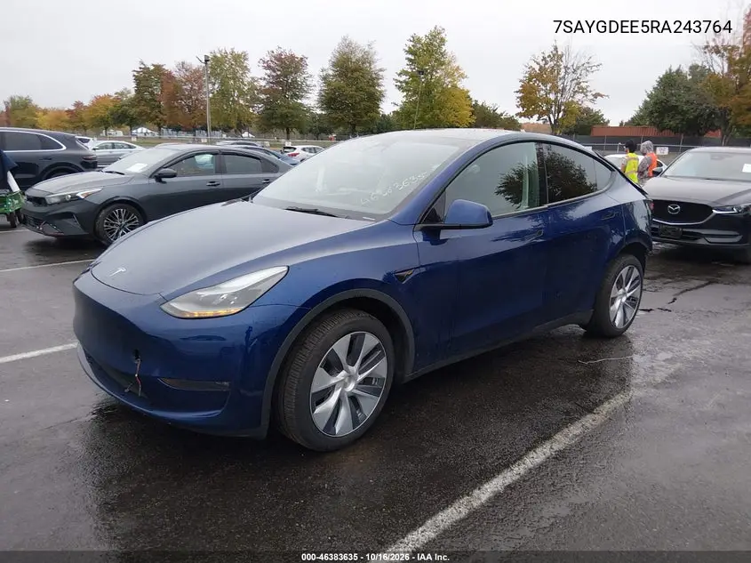 2024 TESLA MODEL Y VIN 7SAYGDEE5RA243764 — фото 2