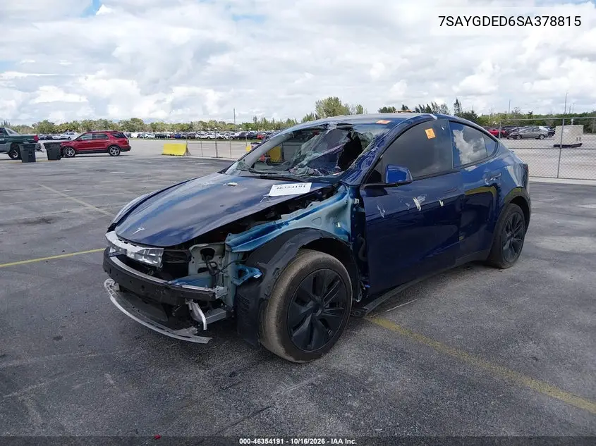 2025 TESLA MODEL Y VIN 7SAYGDED6SA378815 — фото 2