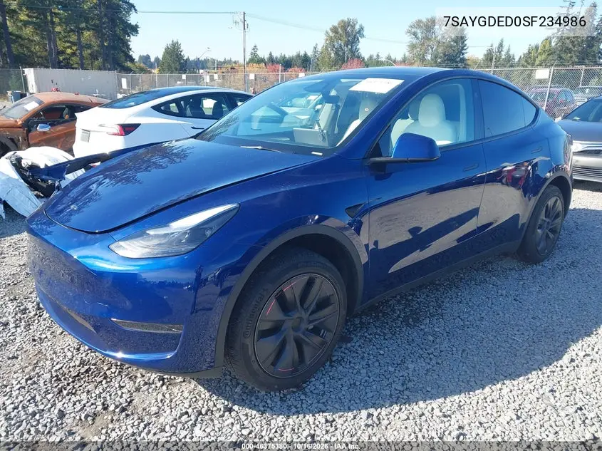 2025 TESLA MODEL Y VIN 7SAYGDED0SF234986 — фото 2