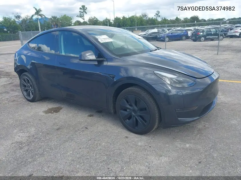 TESLA MODEL Y 2025, VIN 7SAYGDED5SA374982