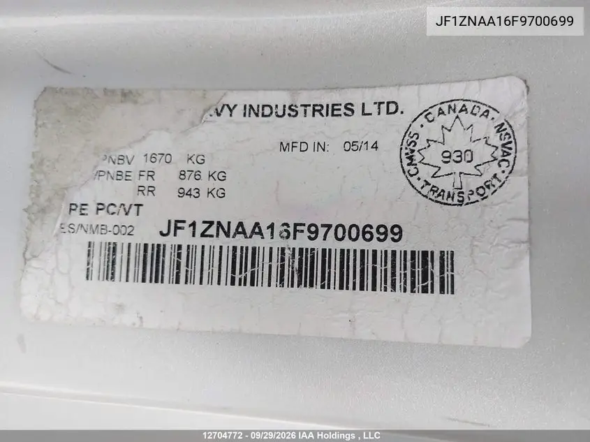 2015 TOYOTA N/A VIN JF1ZNAA16F9700699 — фото 9
