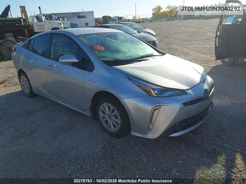 TOYOTA PRIUS 2022, VIN JTDL9MFU3N3040292